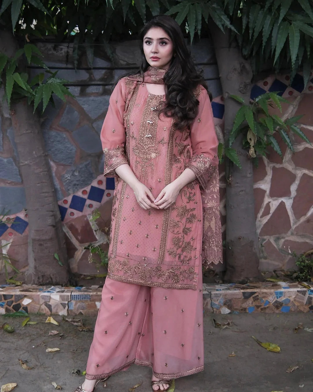 Arzoo Chiffon Peach Pink