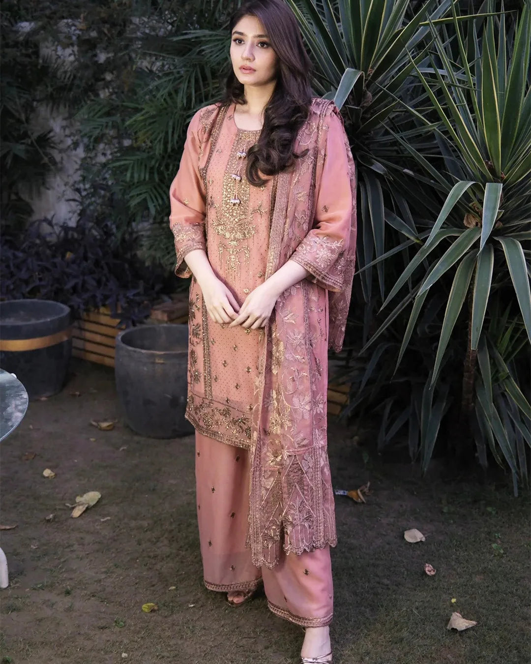 Arzoo Chiffon Peach Pink